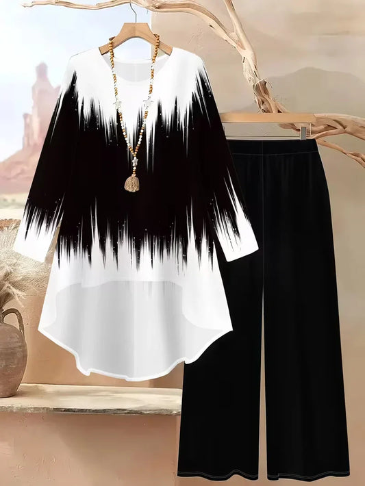Black And White Women's Relaxed Fit Co-Ord-Set