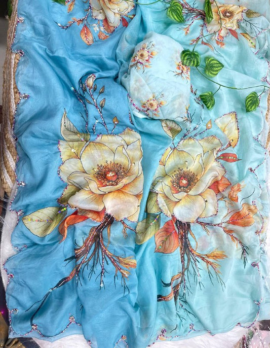 Premium designer Soft Chinon silk saree