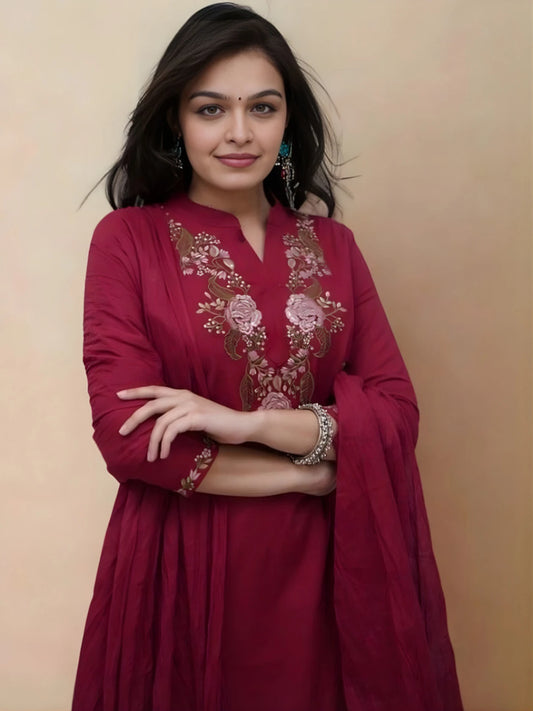 Fashion Women Embroidered Kurta, Trouser/Pant & Dupatta Set