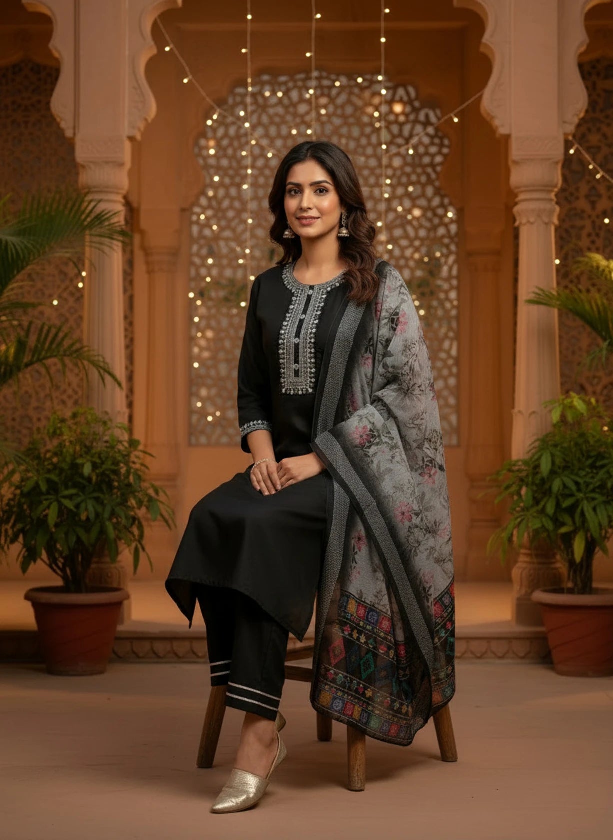 Women's Magic Cotton Kurti Pant Dupatta Set Solid Kurta, Trouser/Pant & Dupatta Set