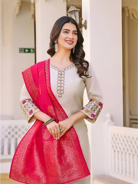 FASHION Embroidered Kurta, Trouser/Pant & Dupatta Set
