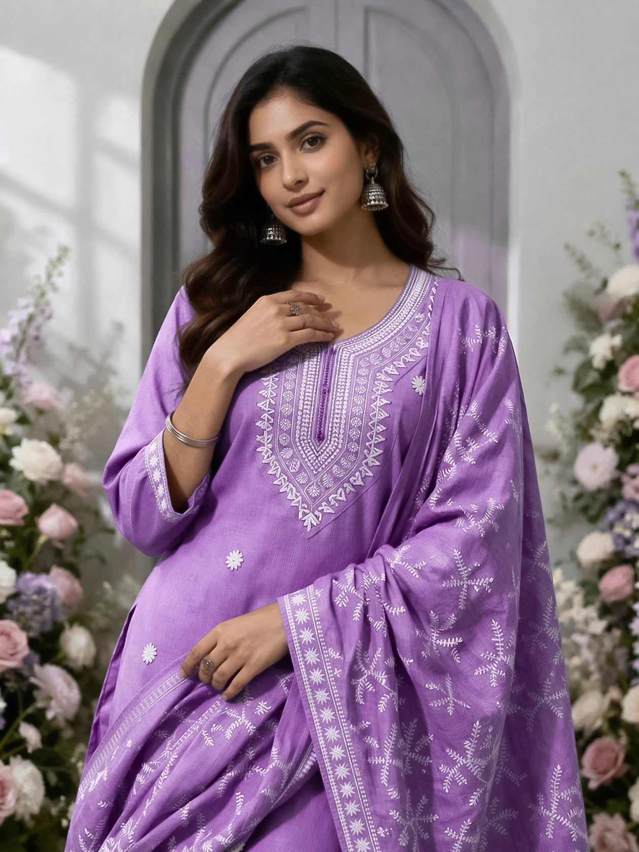 Women Pure Cotton Kurta Pant Dupatta Set