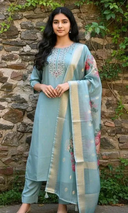 FASHION Embroidered Kurta, Trouser/Pant & Dupatta Set