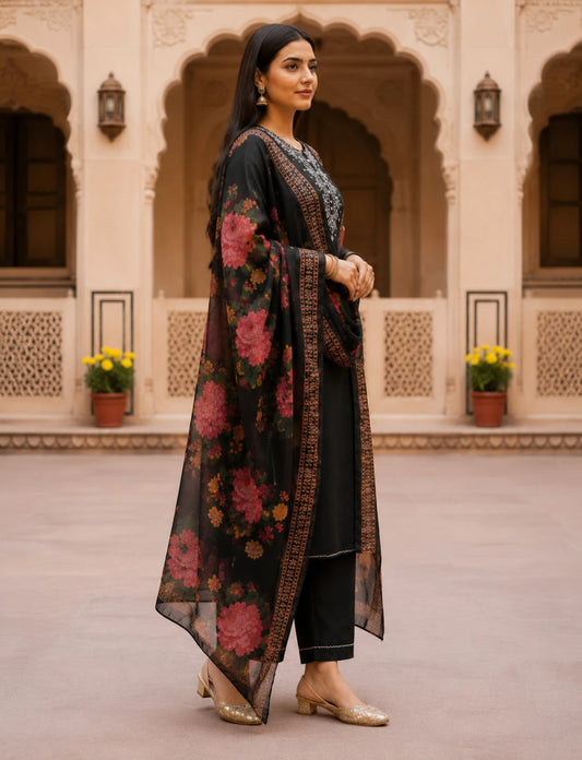 FASHION Embroidered Kurta, Trouser/Pant & Dupatta Set