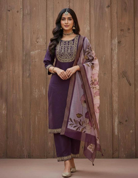 FASHION Embroidered Kurta, Trouser/Pant & Dupatta Set