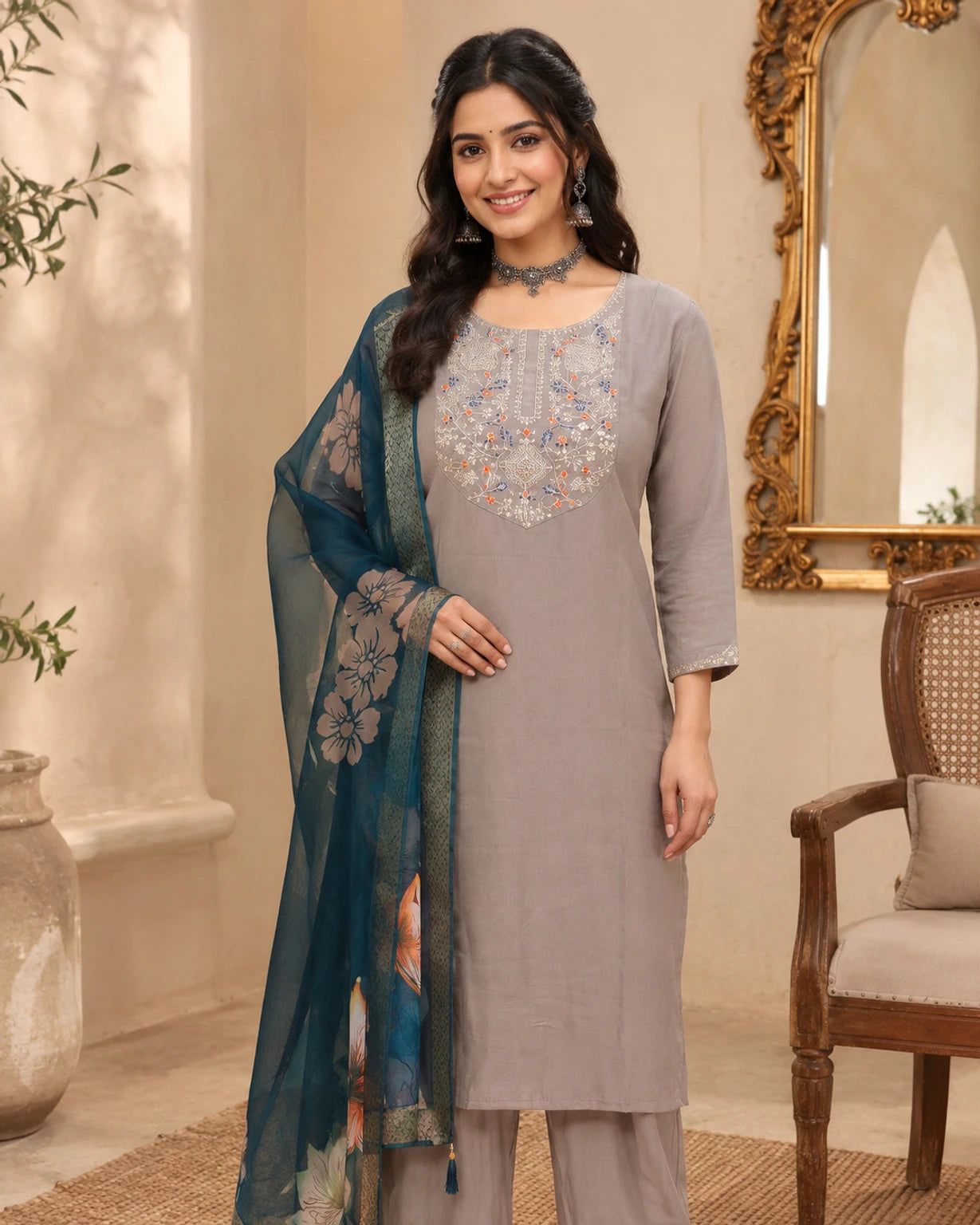 FASHION Embroidered Kurta, Trouser/Pant & Dupatta Set
