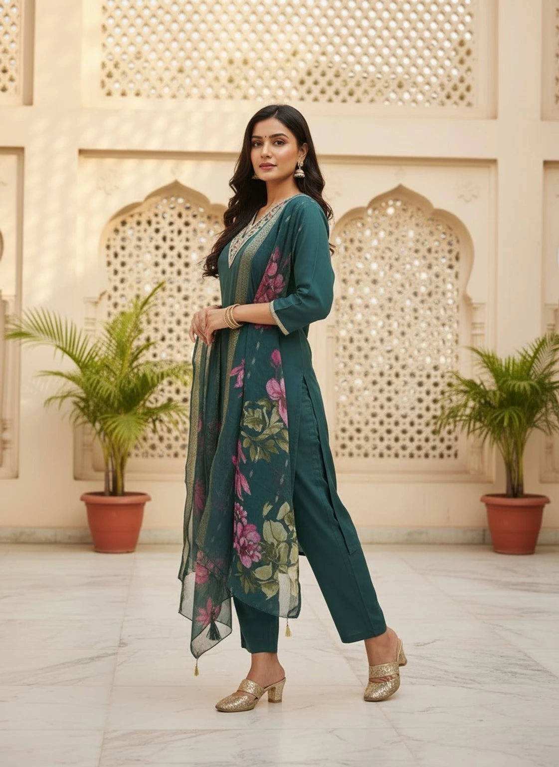 FASHION Embroidered Kurta, Trouser/Pant & Dupatta Set