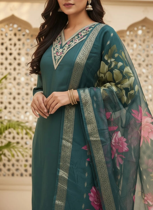 FASHION Embroidered Kurta, Trouser/Pant & Dupatta Set