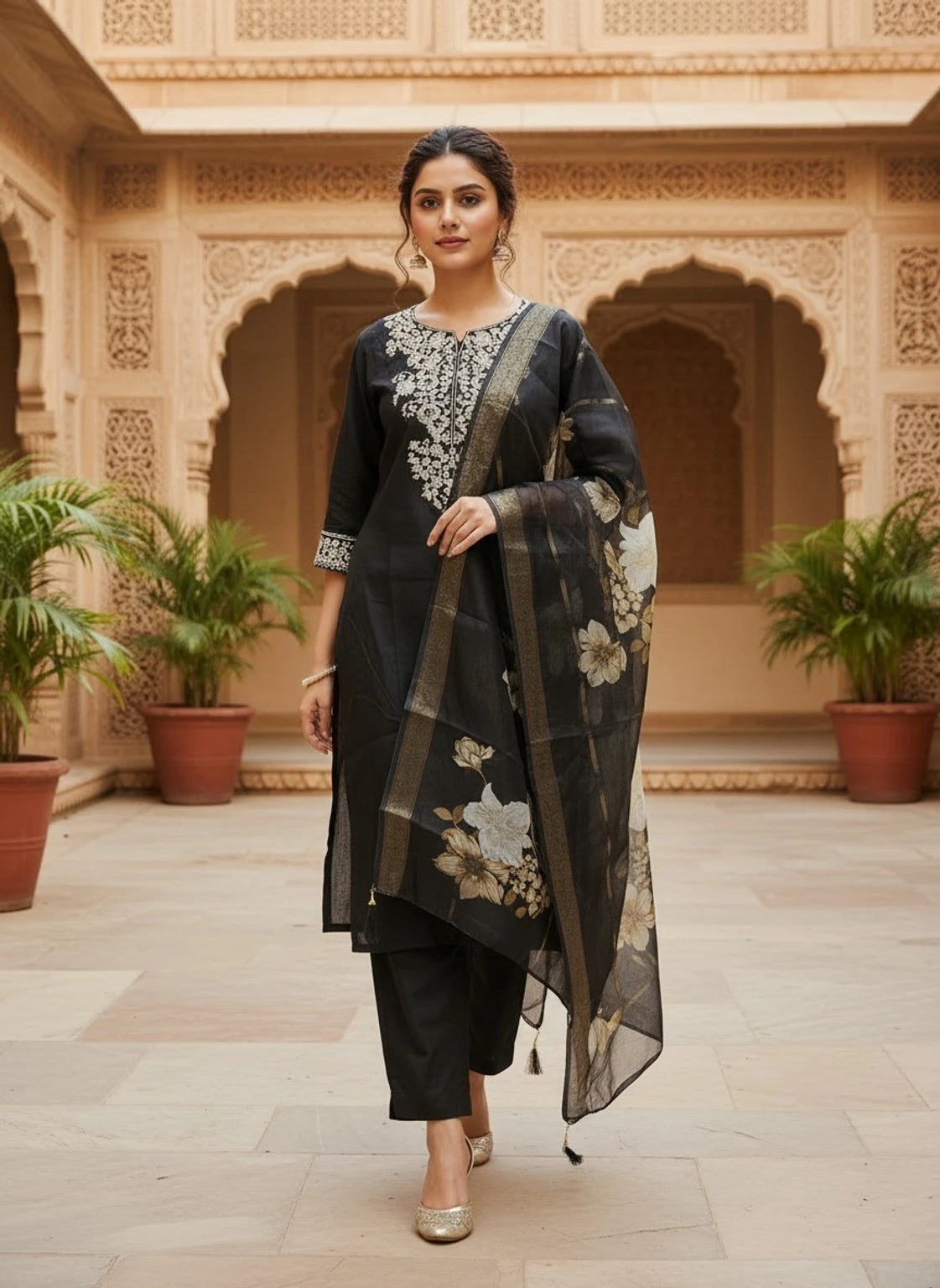 FASHION Embroidered Kurta, Trouser/Pant & Dupatta Set