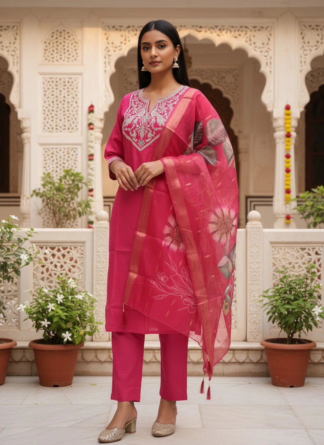 FASHION Embroidered Kurta, Trouser/Pant & Dupatta Set