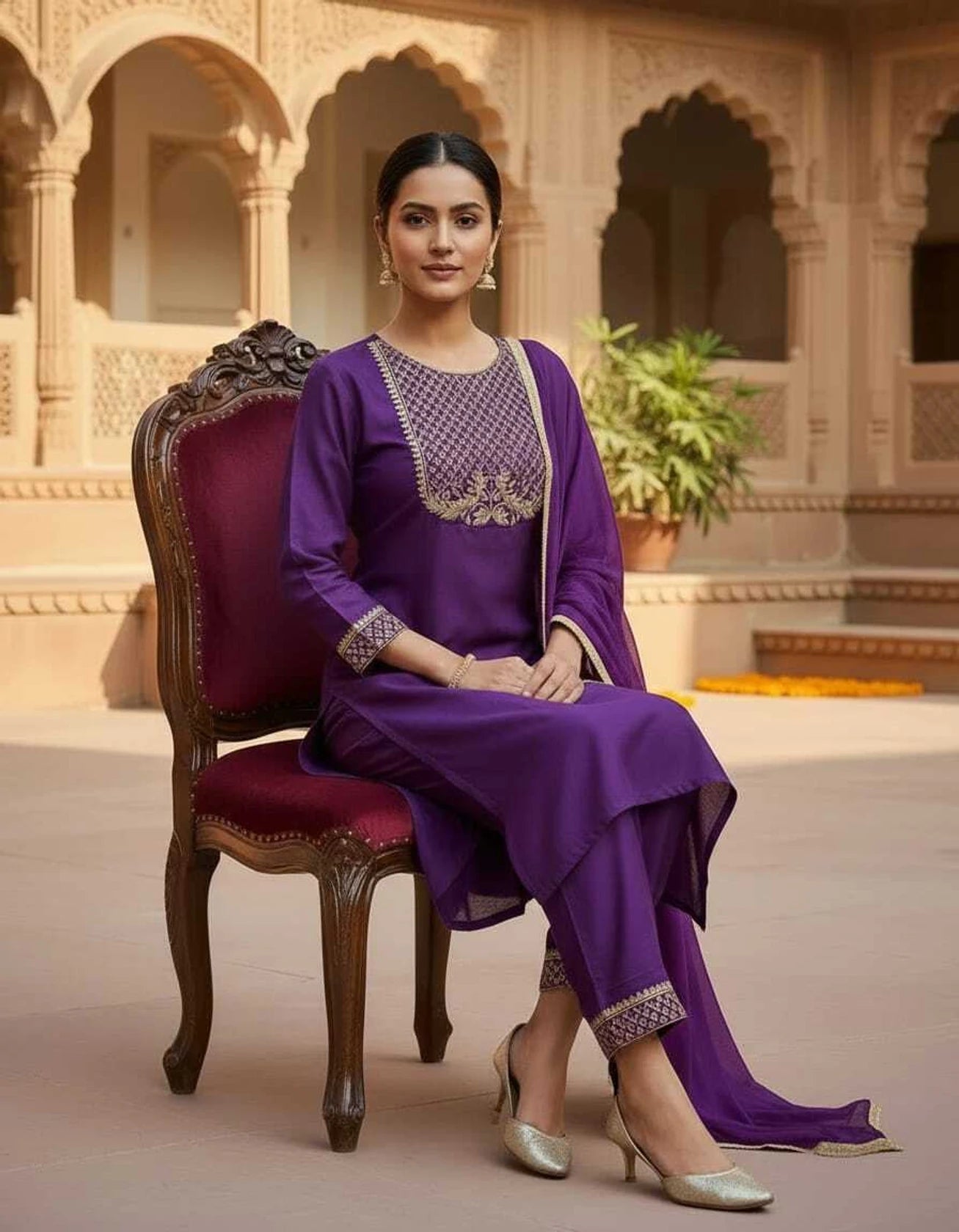 Embroidered Kurta, Trouser/Pant & Dupatta Set