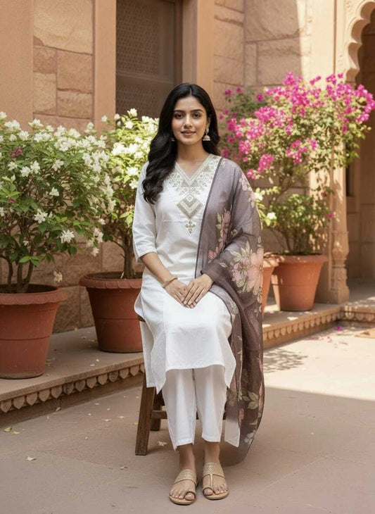 Embroidered Kurta, Trouser/Pant & Dupatta Set