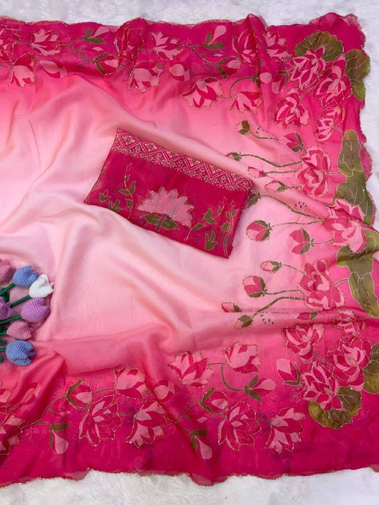 Premium designer Soft pure Georgette handwork sarees