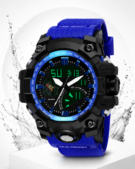 Sports Watch, Analog Digital Display, Alarm, Stopwatch, Quartz Movement, Silicone Strap, Water Resistant