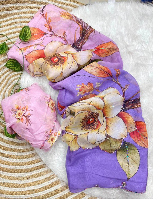 Premium designer Soft Chinon silk saree