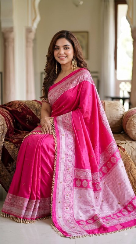 Premium designer  Soft Chinnon with beautiful print Saree