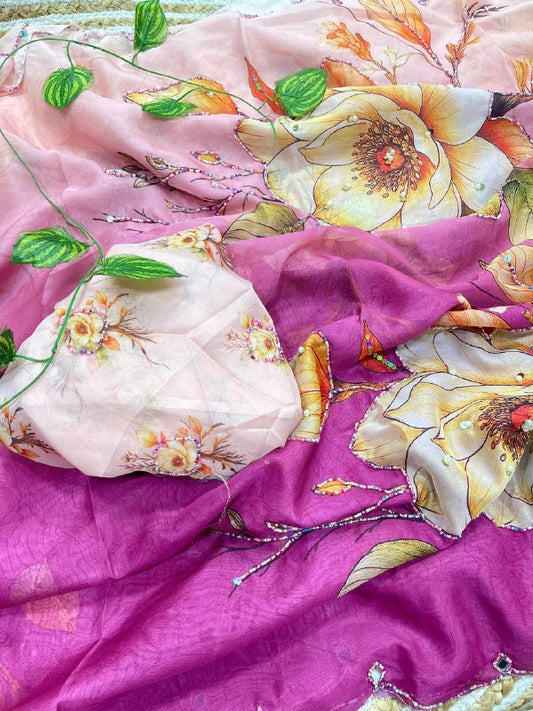 Premium designer Soft Chinon silk saree