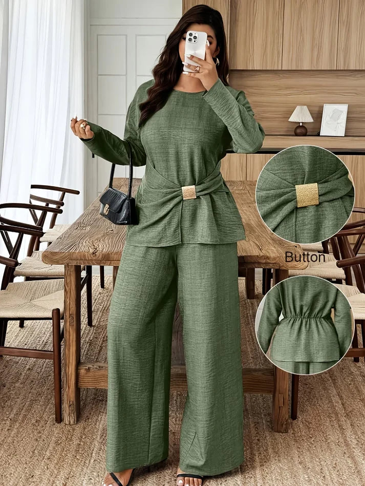 Elegant Pleated Waist Tie Co-Ord Set