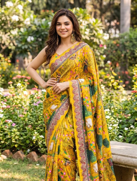 Premium designer Soft Chinon silk saree