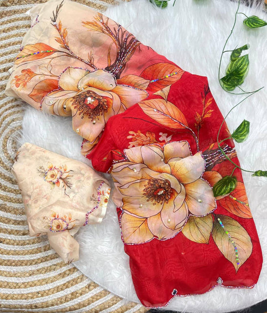 Premium designer Soft Chinon silk saree