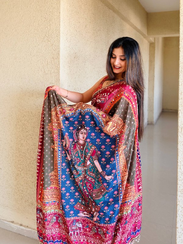 Premium designer  Soft Chinnon  print Saree