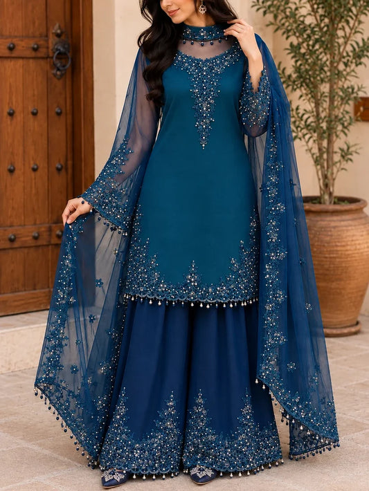 Women’s Graceful Embroidered Kurta & Palazzo Co-Ord