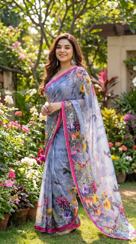 Digital Print with pearl lace border Saree