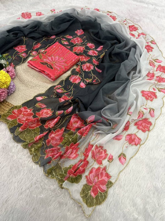 Premium designer Soft pure Georgette handwork sarees