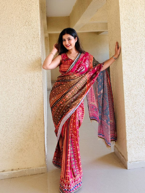 Premium designer  Soft Chinnon  print Saree