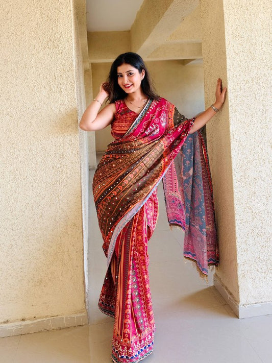 Premium designer  Soft Chinnon  print Saree