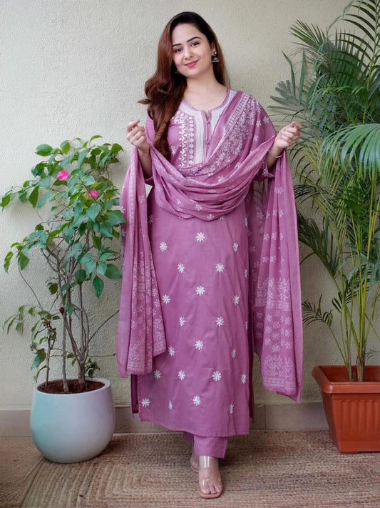Women Pure Cotton Kurta Pant Dupatta Set