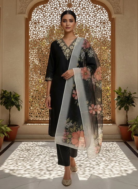 Embroidered Kurta, Trouser/Pant & Dupatta Set