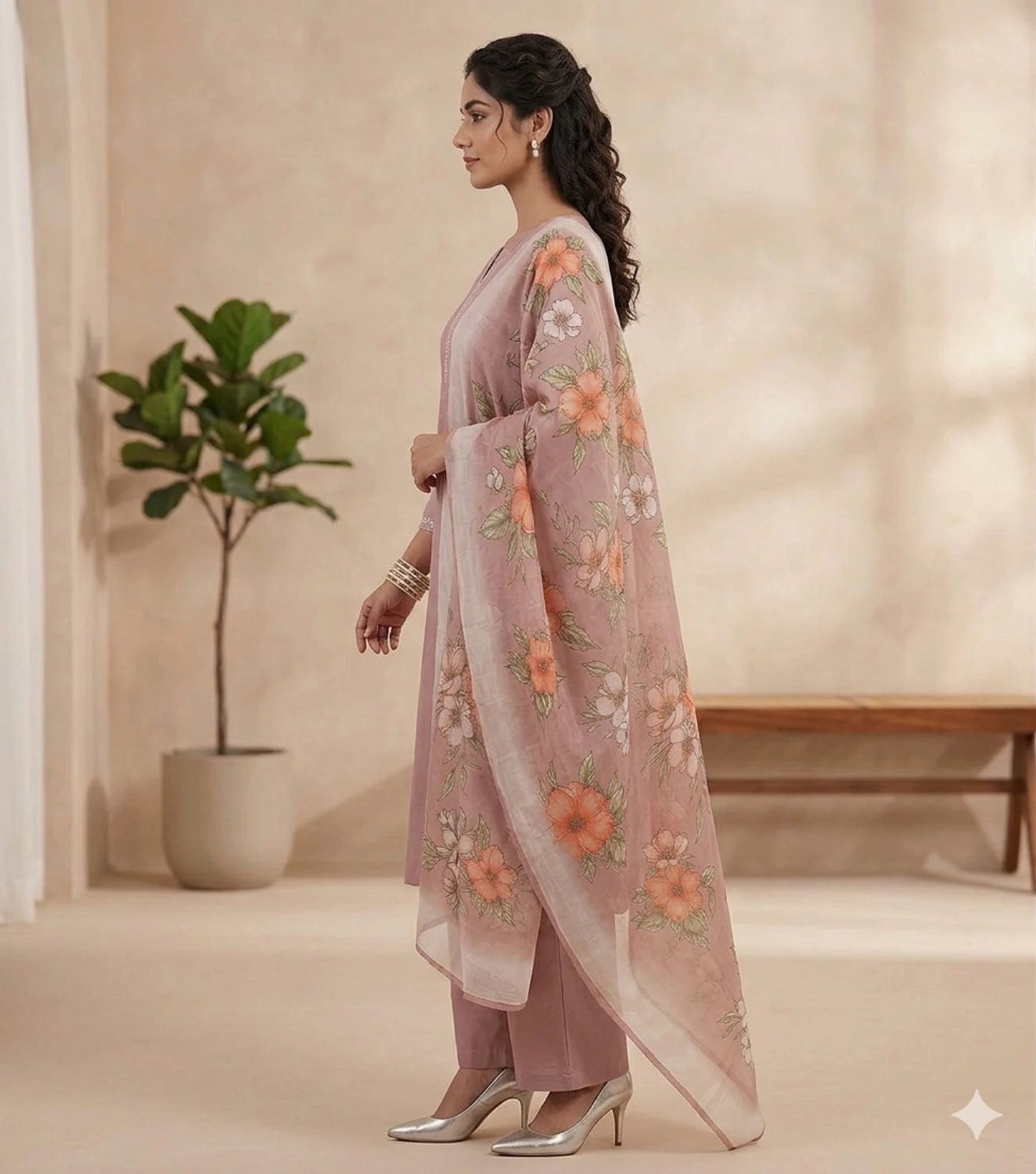 Women Cotton Rayon Kurta Pant Dupatta Set