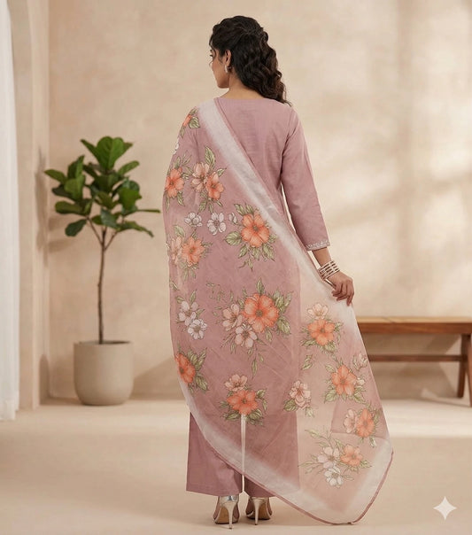 Women Cotton Rayon Kurta Pant Dupatta Set
