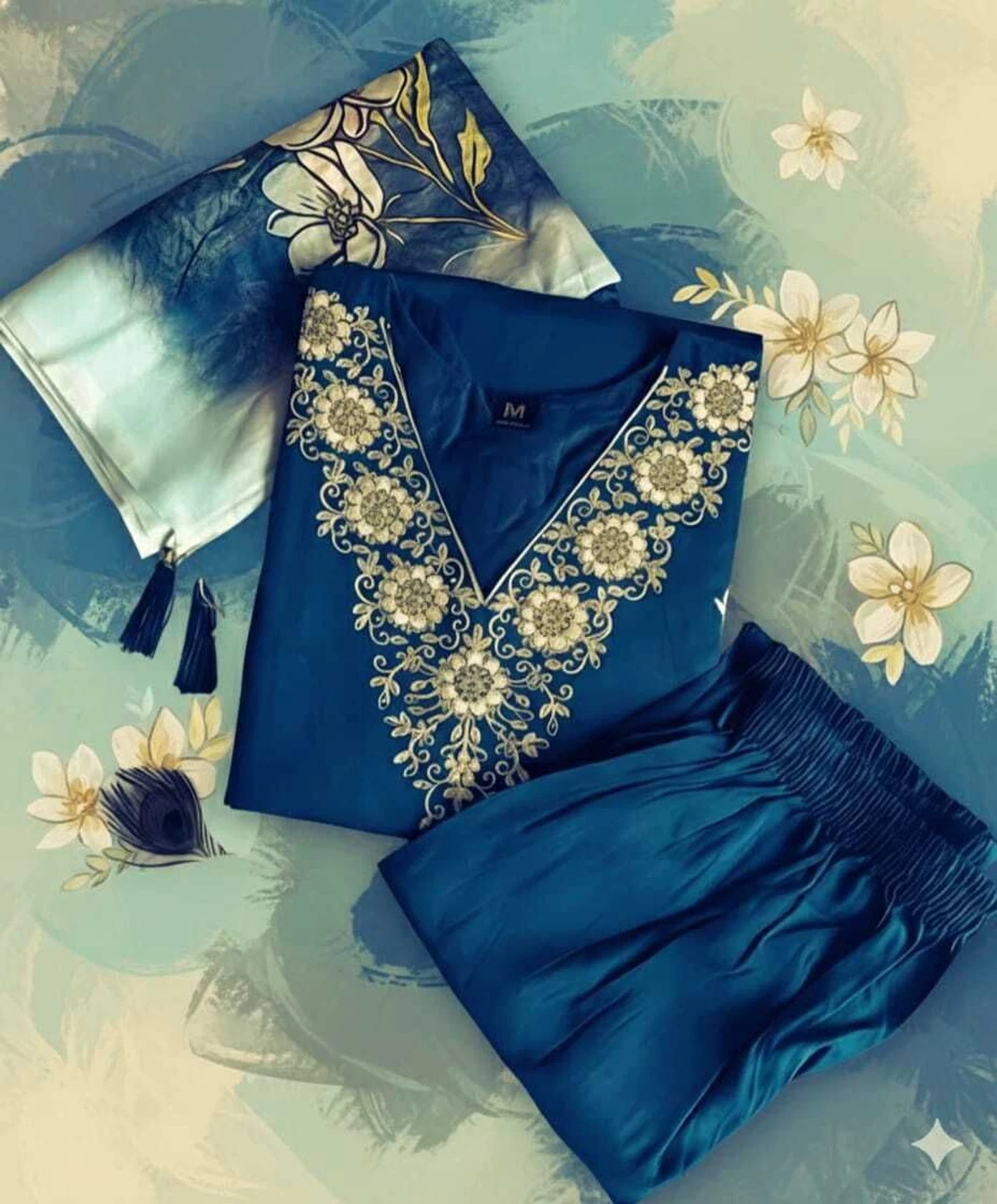Women Cotton Rayon Kurta Pant Dupatta Set