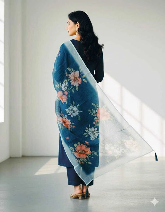 Women Cotton Rayon Kurta Pant Dupatta Set