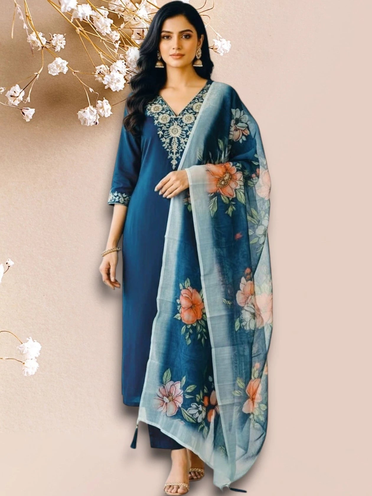 Women Cotton Rayon Kurta Pant Dupatta Set