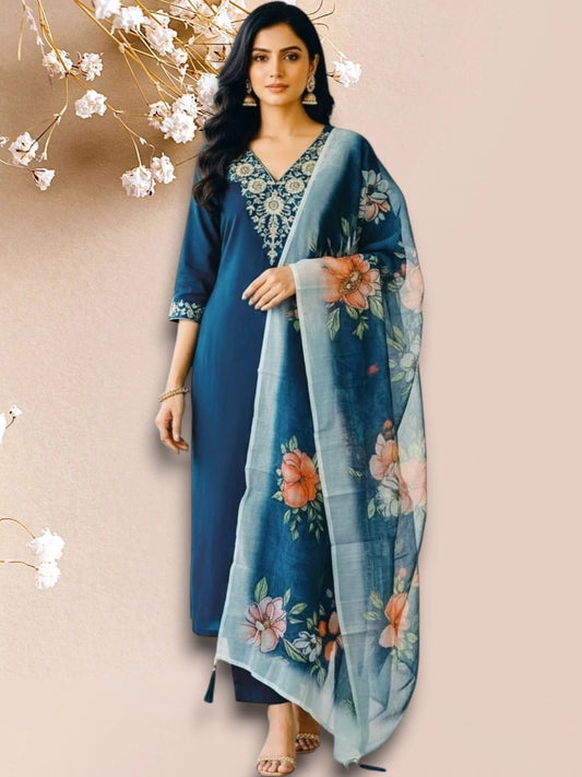 Women Cotton Rayon Kurta Pant Dupatta Set
