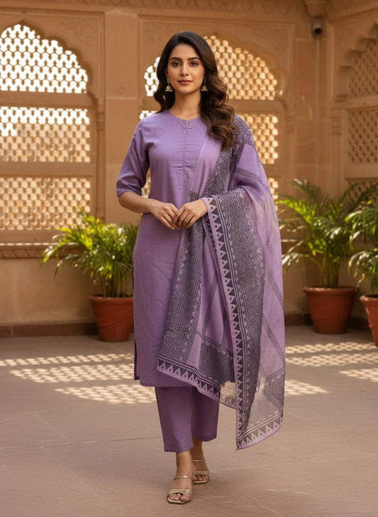 Women's Rayon Kurti Pant Dupatta Set Solid Kurta, Trouser/Pant & Dupatta Set