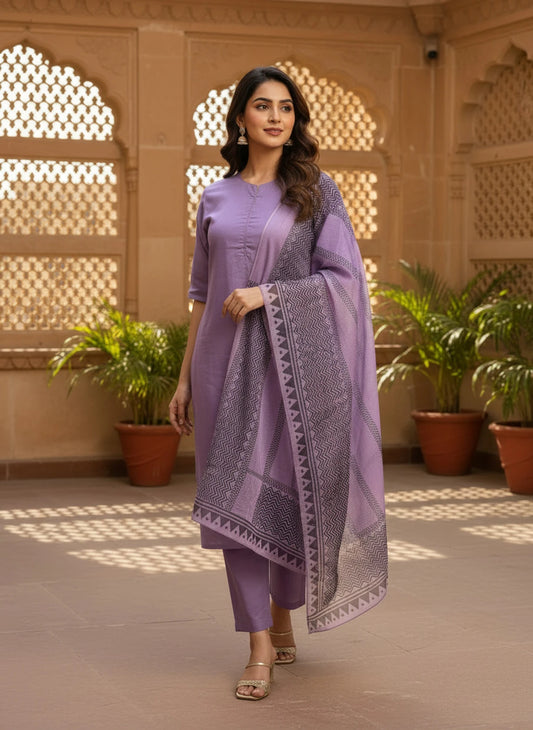 Women's Rayon Kurti Pant Dupatta Set Solid Kurta, Trouser/Pant & Dupatta Set