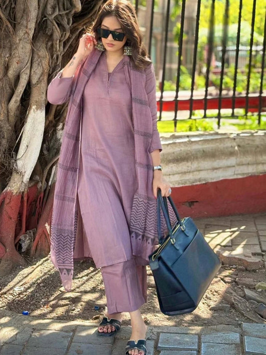 Women Polyester Kurta Pant Dupatta Set