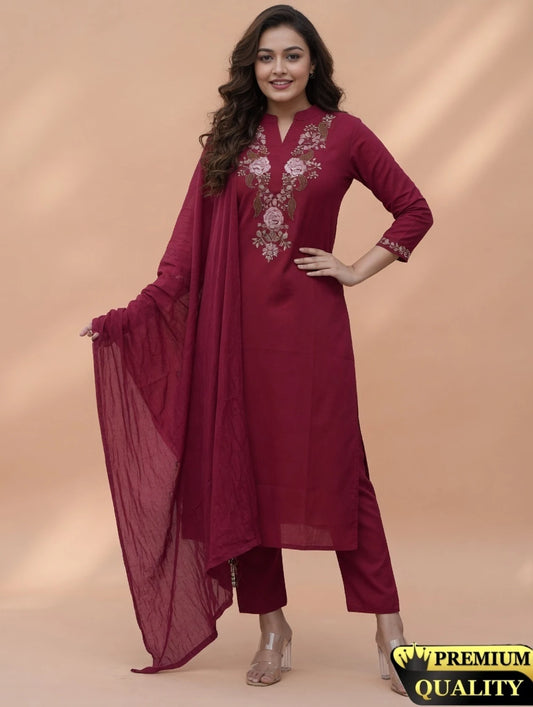 Fashion Women Embroidered  Kurta, Trouser/Pant & Dupatta Set