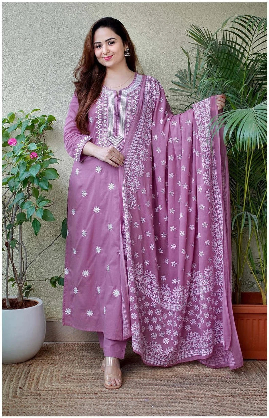 Women Pure Cotton Kurta Pant Dupatta Set