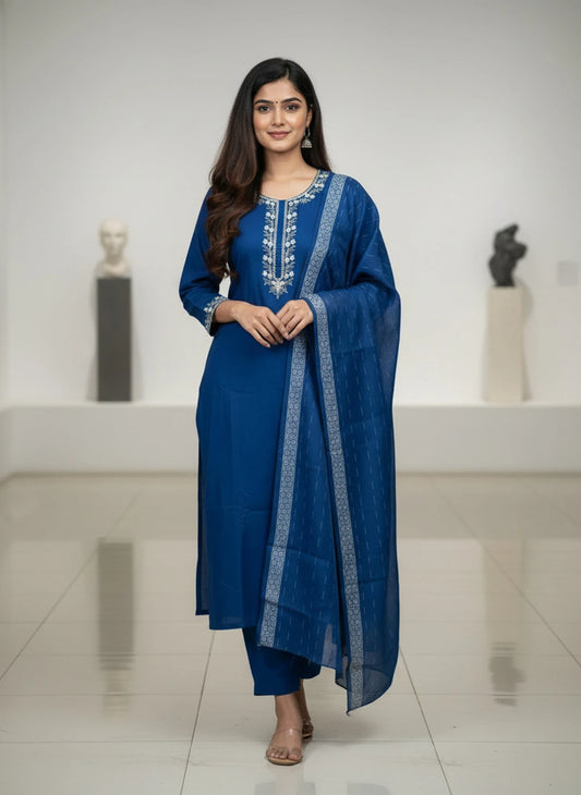 Women's Magic Cotton Kurti Pant Dupatta Set Solid Kurta, Trouser/Pant & Dupatta Set (Copy)