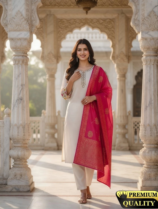 FASHION Embroidered Kurta, Trouser/Pant & Dupatta Set