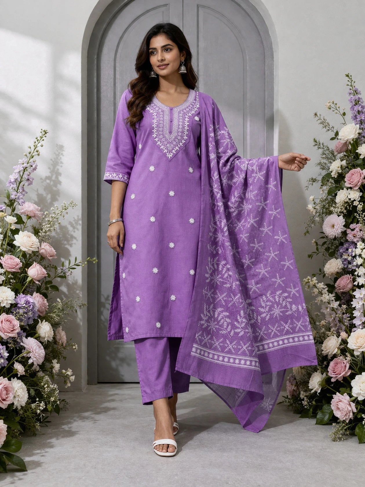 Women Pure Cotton Kurta Pant Dupatta Set