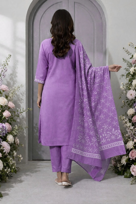Women Pure Cotton Kurta Pant Dupatta Set