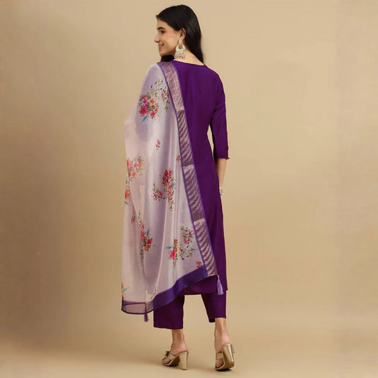 FASHION Women Cotton Rayon Kurti Pant Dupatta Set