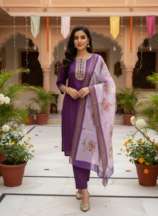 FASHION Women Cotton Rayon Kurti Pant Dupatta Set