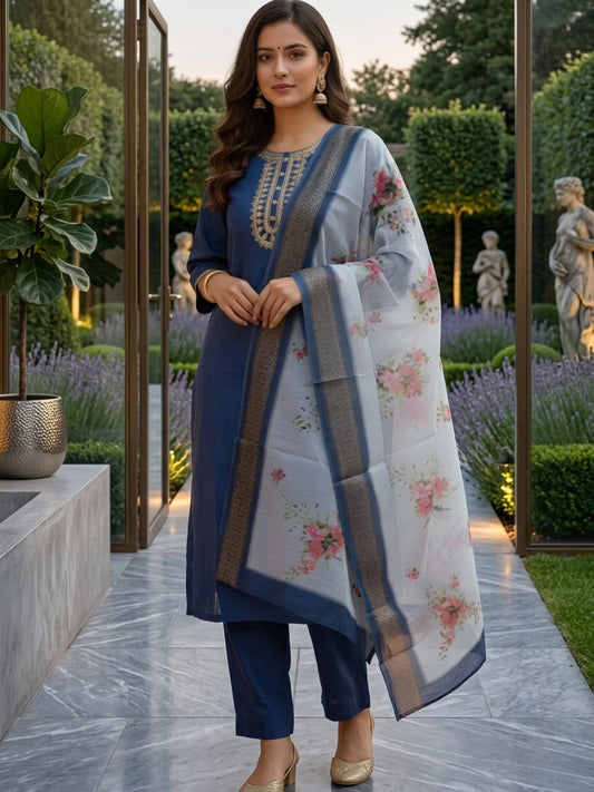 FASHION Women Cotton Rayon Kurti Pant Dupatta Set